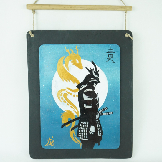 Pannello con Samurai e drago sfondo azzurro