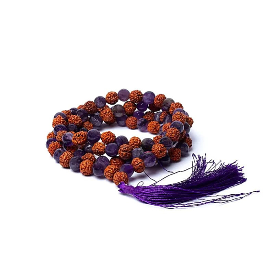 Mala rudraksha/ametista - 0,8 cm