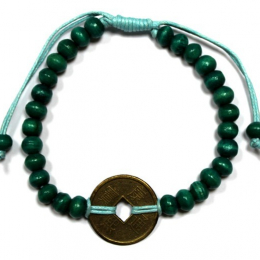 Braccialetto Feng Shui con perline e moneta Verde